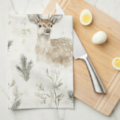 Green Pine Cones Deer Christmas Theedoek (Quarter Fold)