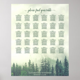 Green Pine Forest 30 Table Wedding Seating Chart Poster