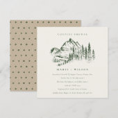 Green Pine Mountain Sketch Couples Shower Invite Bedankkaart (Voorkant / Achterkant)