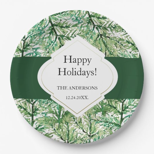 Green Pine Tree Waterverf Art Papieren Bordje (Voorkant)