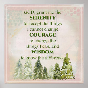 Green Pine Trees Serenity Prayer Poster