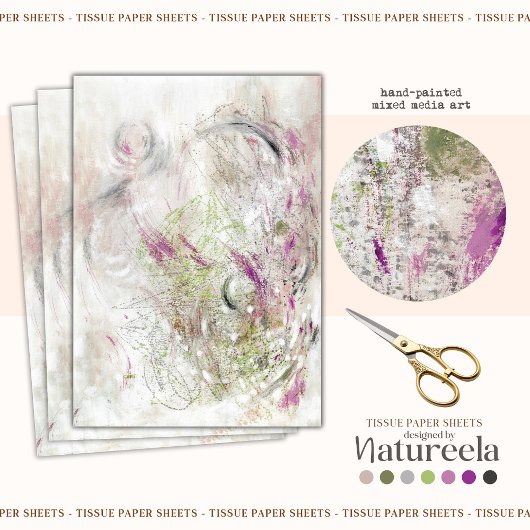 Green Pink Abstract Design Decoupage Tissue Paper Tissuepapier