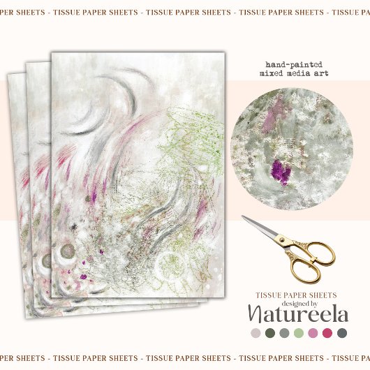 Green Pink Abstract Design Decoupage Tissue Paper Tissuepapier