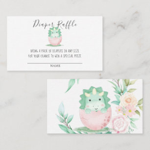 Green Pink Cute Dinosaur Diaper Baby shower Raffle Visitekaartje