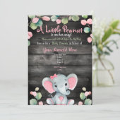 Green Pink Elephant Baby shower invitation Rustiqu (Debout devant)