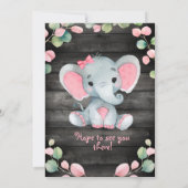 Green Pink Elephant Baby shower invitation Rustiqu (Dos)