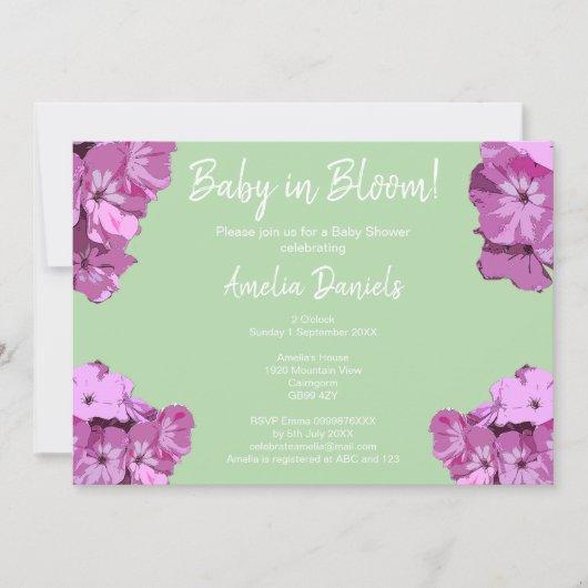 Green & Pink Floral Baby Shower Invitation (Devant)