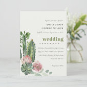 GREEN PINK FLORAL DESERT CACTI FOLIAGE WEDDING KAART (Staand voorkant)