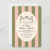 Green Pink Hand drawn Striped Wedding  Kaart (Voorkant)