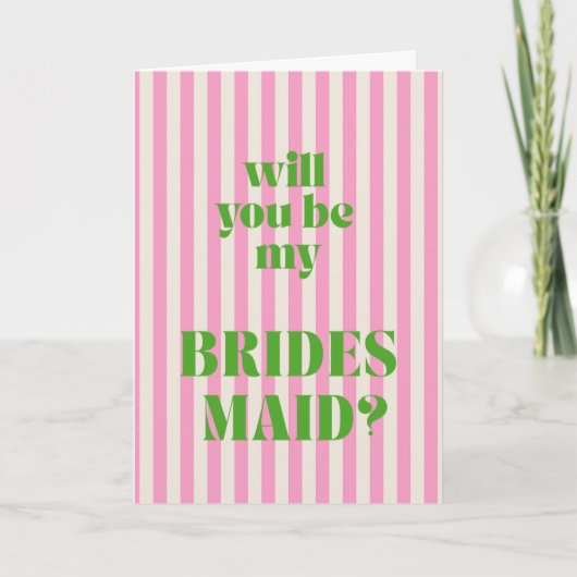 Green + Pink Modern Stripe Bridesmaid Proposal Kaart (Voorkant)