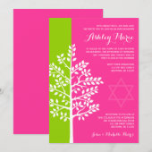 Green Pink Tree of Life Bat Mitzvah Kaart (Voorkant / Achterkant)