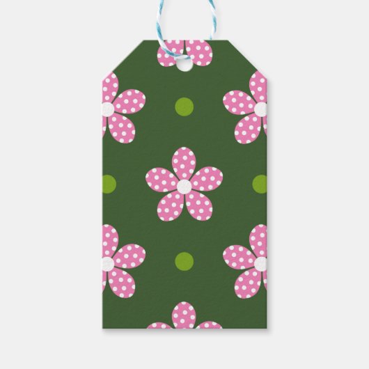 GREEN PINK WHITE DAISY FLOWERS CADEAULABEL (Voorkant)