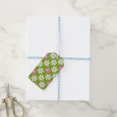 GREEN PINK WHITE DAISY FLOWERS CADEAULABEL (Met Touw)