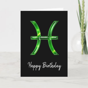 Green Pisces Sign Birthday Kaart