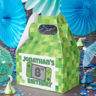 Green Pixel Birthday Favor Box Bedankdoosjes