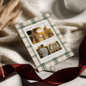 Green Plaid Christmas Card with Photo Feestdagenkaart