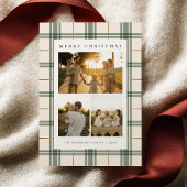 Green Plaid Christmas Card with Photo Feestdagenkaart