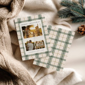 Green Plaid Christmas Card with Photo Feestdagenkaart