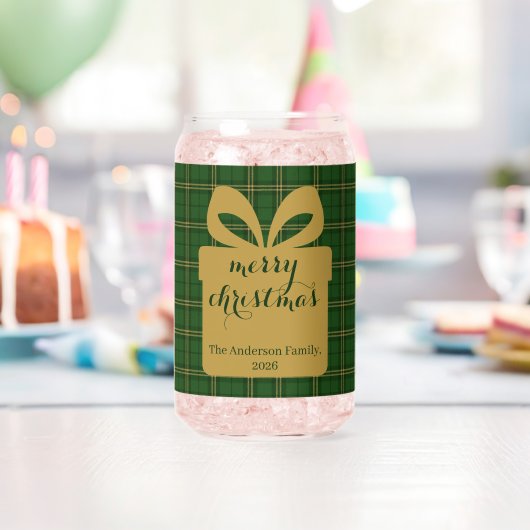 Green Plaid Christmas Festive Pattern -  Blikvorm Glas (Insitu (Verjaardag))