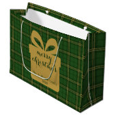 Green Plaid Christmas Festive Pattern - Groot Cadeauzakje (Voorkant Gekanteld)