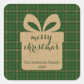 Green Plaid Christmas Festive Pattern -  Vierkante Sticker (Voorkant)