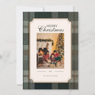 Green Plaid Christmas One Photo Holiday Card Feestdagenkaart
