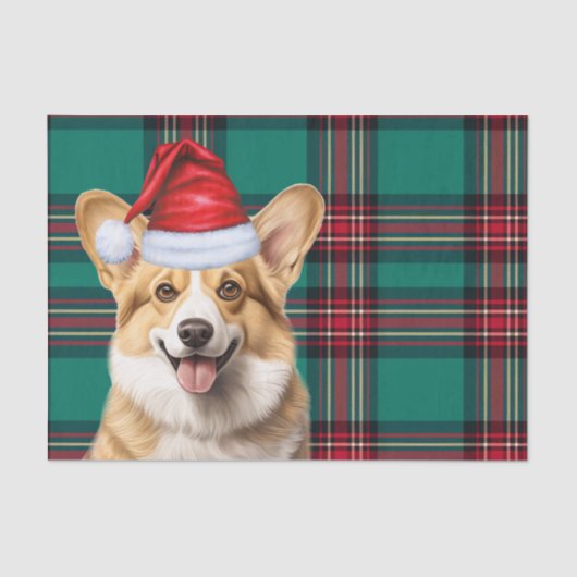 Green Plaid Christmas Pembroke Welsh Corgi Dog Tissuepapier (Voorkant)