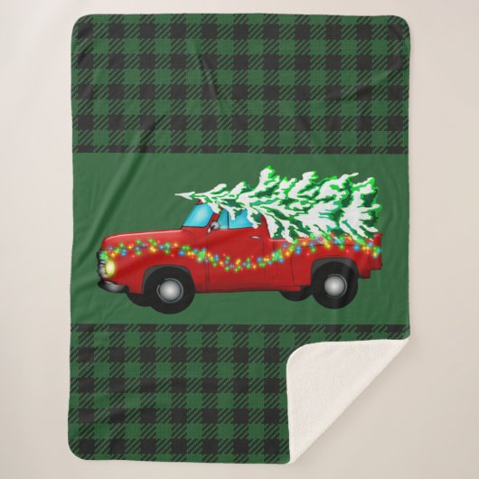 Green Plaid Christmas Sherpa Blanket (Devant)