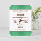 Green Plaid Cowboy Rodeo Anniversaire Invitation (Debout devant)