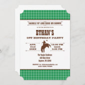 Green Plaid Cowboy Rodeo Anniversaire Invitation (Devant / Derrière)