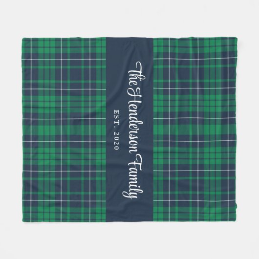 Green Plaid Custom Familienaam Fleece Deken (Voorkant (Horizontaal))