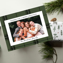Green Plaid Custom Horizontal Photo Christmas  Feestdagenkaart