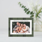Green Plaid Custom Horizontal Photo Christmas Feestdagenkaart (Staand voorkant)