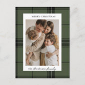 Green Plaid Custom Vertical Photo Christmas Feestdagenkaart (Voorkant)