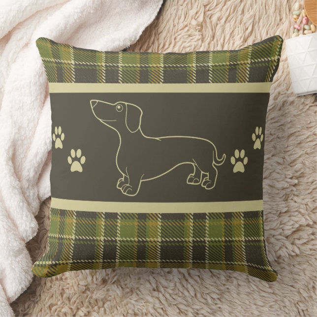 Green Plaid Dachshund-Sierkussen Kussen (Deken)