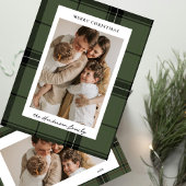 Green Plaid Elegant Custom Two Photo Christmas Feestdagenkaart