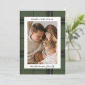Green Plaid Elegant Custom Two Photo Christmas Feestdagenkaart (Staand voorkant)
