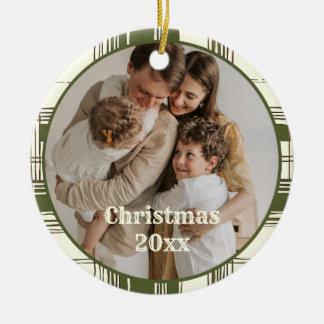 Green Plaid Familiefoto Kerst Keramisch Ornament