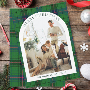 Green Plaid Foto Rustic Christmas Tartan Feestdagenkaart