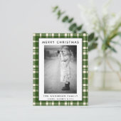 Green Plaid Foto Vrolijk Kerstfeest Kaart (Staand voorkant)