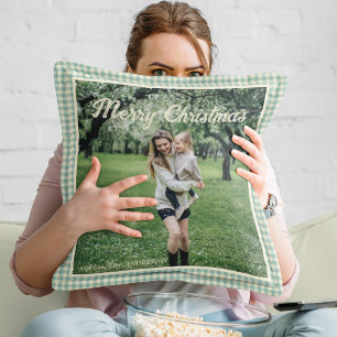 Green Plaid Gingham rustieke foto kerst Kussen