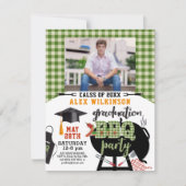 Green Plaid Graduation BBQ Party Photo Invitation (Devant)