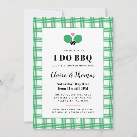 Green Plaid I Do BBQ Ping Pong Invitation (Devant)