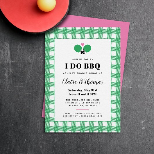 Green Plaid I Do BBQ Ping Pong Invitation