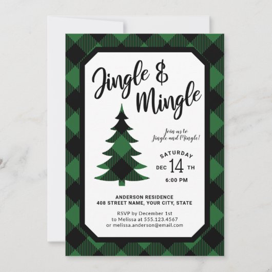 Green Plaid Jingle en Mingle Holiday Party Kaart (Voorkant)