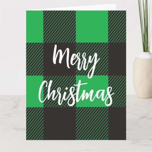 Green plaid Merry kerst Kaart (Voorkant)