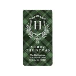 Green Plaid Monogram Kerstretouradres Etiket