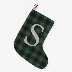 Green Plaid Monogrammed Classic Vakantie Rustiek Kleine Kerstsok