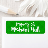 Green Plaid "Propriété de :" Étiquette (En situation)