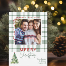 Green Plaid Rustieke Foto Kerst Kaart